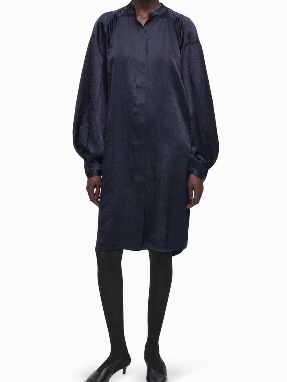 NWT COS Long-Sleeve Navy Satin Tunic Dress